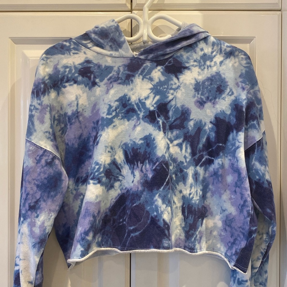 Old Navy Blue Tie Dye Hooded Crop Sweatshirt